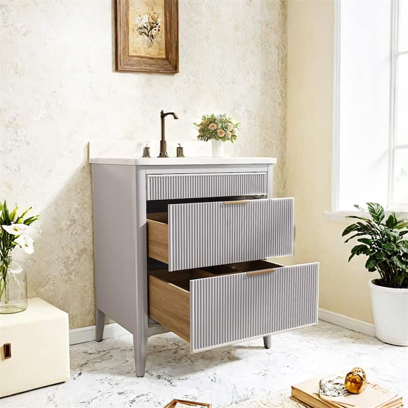 30'' Freestanding Single Sink Bathroom Vanity with Solid Wood
