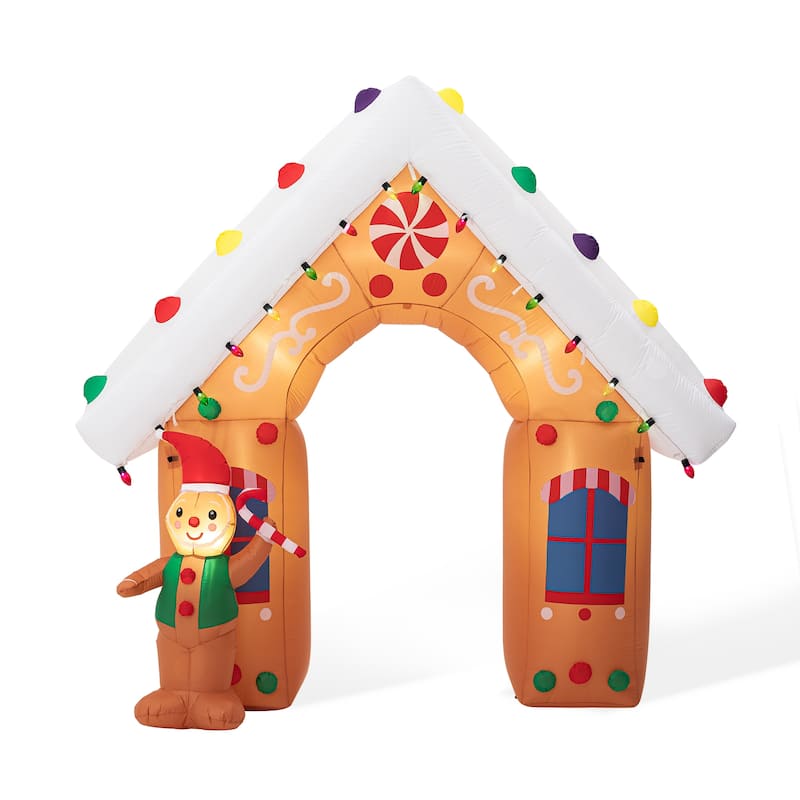 Glitzhome 8FT Lighted Gingerbread House Inflatable Decor