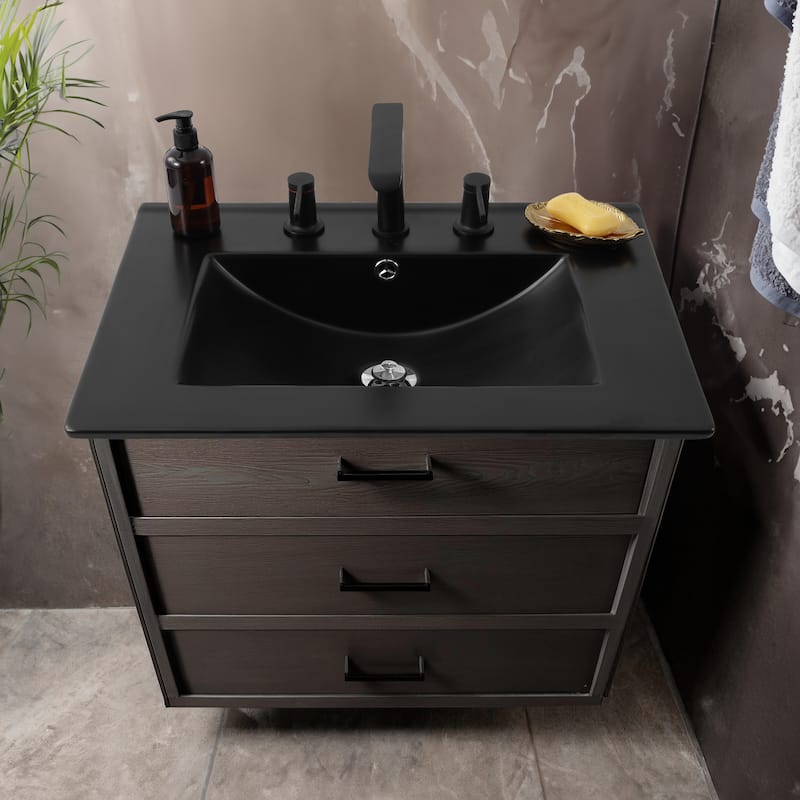 Aubert 3-Hole Classic Contemporary Rectangular Ceramic Single Sink Basin Vanity Top, by JONATHAN Y