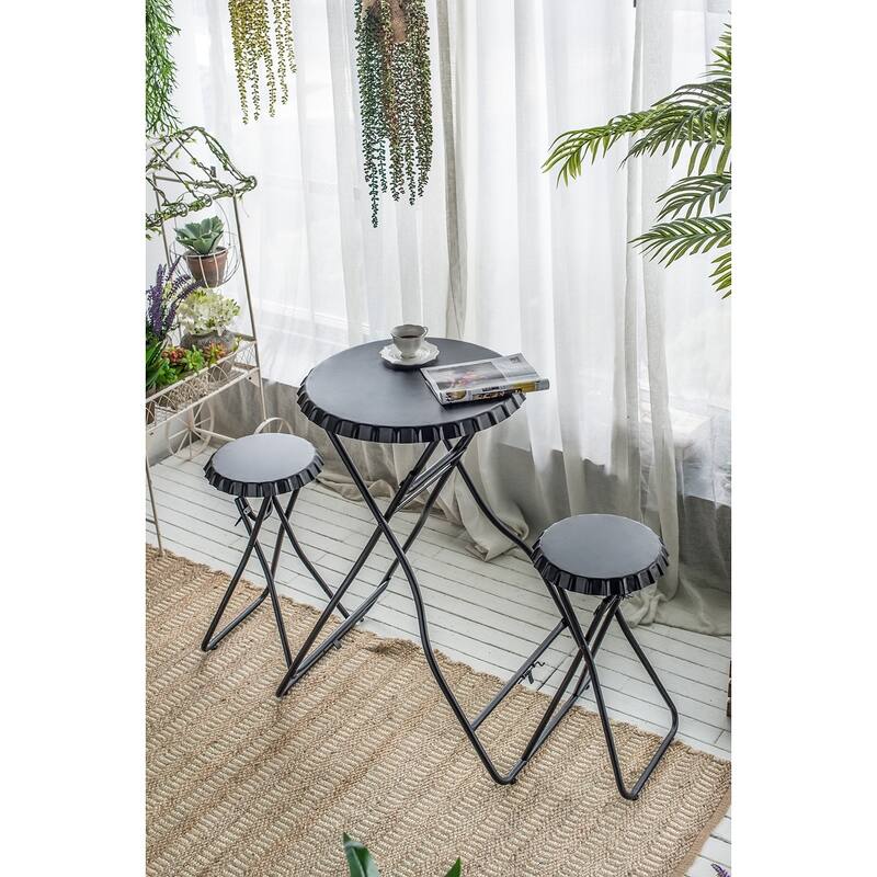 GDFStudio - Mason Multi-Use Foldable Side Table and Seating Set with Sleek Industrial Style - 57.5x23.6x39.8" - Black