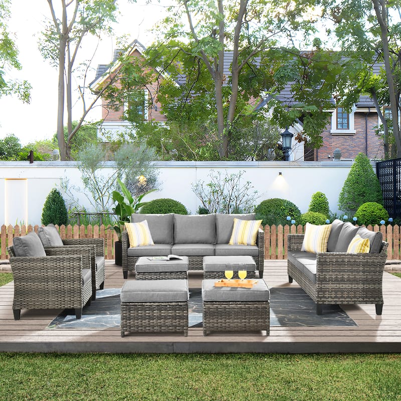 OVIOS 8-piece Patio Wicker Outdoor High-back Sectional Furniture Set - Dark Grey