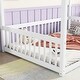 preview thumbnail 9 of 7, Full Size Canopy Frame Floor Bed with Fence and Guardrails, White