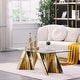 preview thumbnail 1 of 5, Modern Coffee Table Clear Tempered Glass Living Room Coffee Table with Geometric Base Gold
