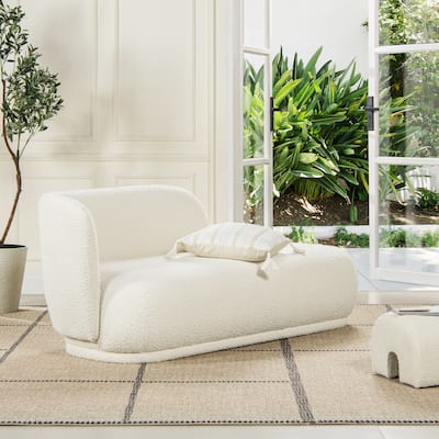 Aire 75" Ivory White Boucle Curved Arm Chaise Lounge Chair