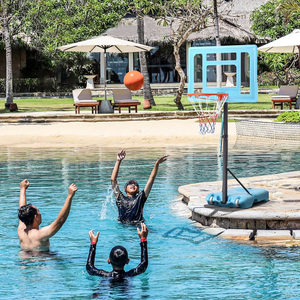 Soozier Poolside Basketball Hoop Stand, 36.5"-48.5" Height Adjustable Portable Hoop System for Adults & Kids, Blue