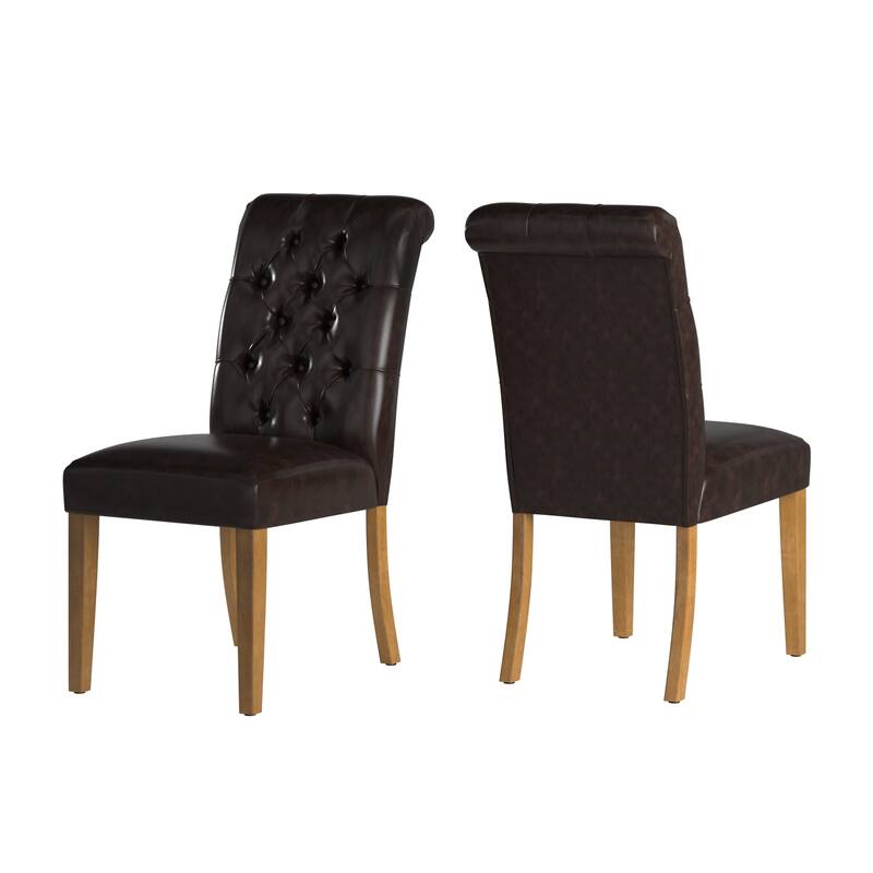 Benchwright Premium Tufted Rolled Back Parsons Chairs (Set of 2) by iNSPIRE Q Artisan - Brown Bonded Leather