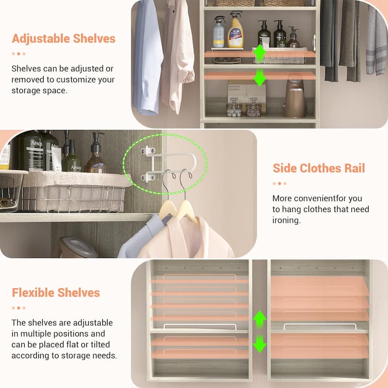 Cimly Over Washer and Dryer Storage Organizer, 8FT Wall Mounted Laundry Room Closet System with Hanging Rods