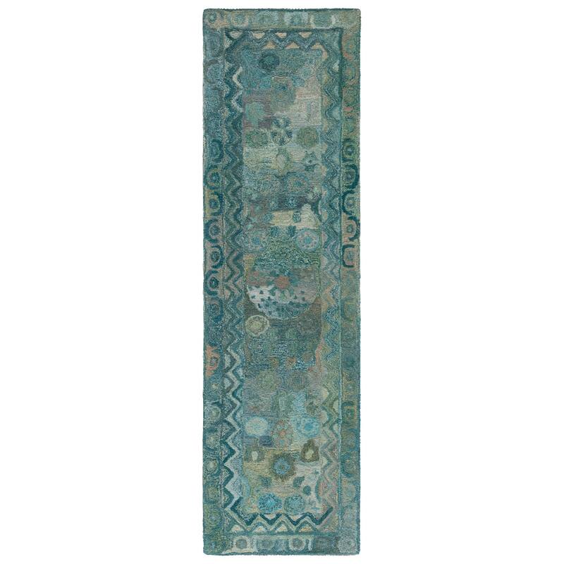 SAFAVIEH Handmade Anatolia Piedad Traditional Rug - 2'3" x 8' Runner - Aqua/Green