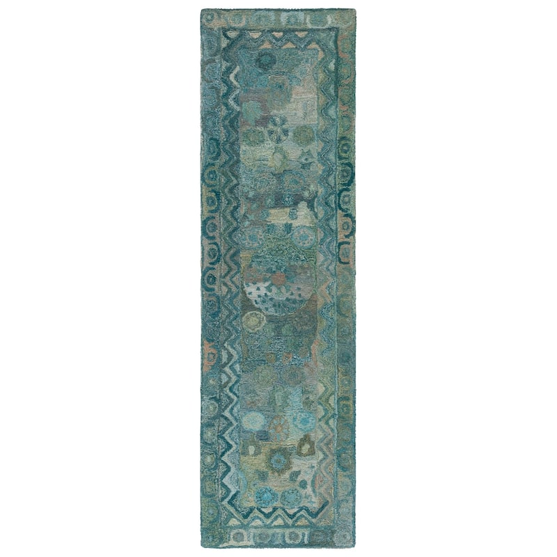 SAFAVIEH Handmade Anatolia Ramzia Traditional Rug - 2'3" x 8' Runner - Aqua/Green