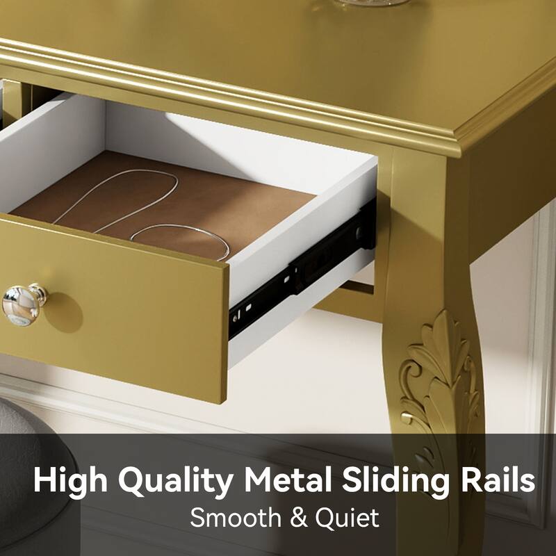 3-Drawer Makeup Vanity Table and Oval Mirror Set for Bedroom