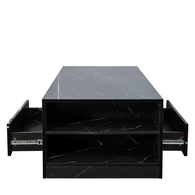 14.57" High LED Coffee Table ,Modern Coffee Tables Center Storage Table with 2 Drawers and Open Side Shelf