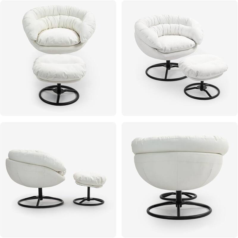 XINMICS Swivel Accent Chair with Ottoman Set, Modern Reading Chair Upholstered Armchair with Footrest