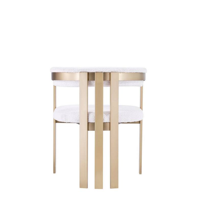 25 Inch Dining Chair, Contemporary Art Style, Sherpa Velvet, Beige, Gold