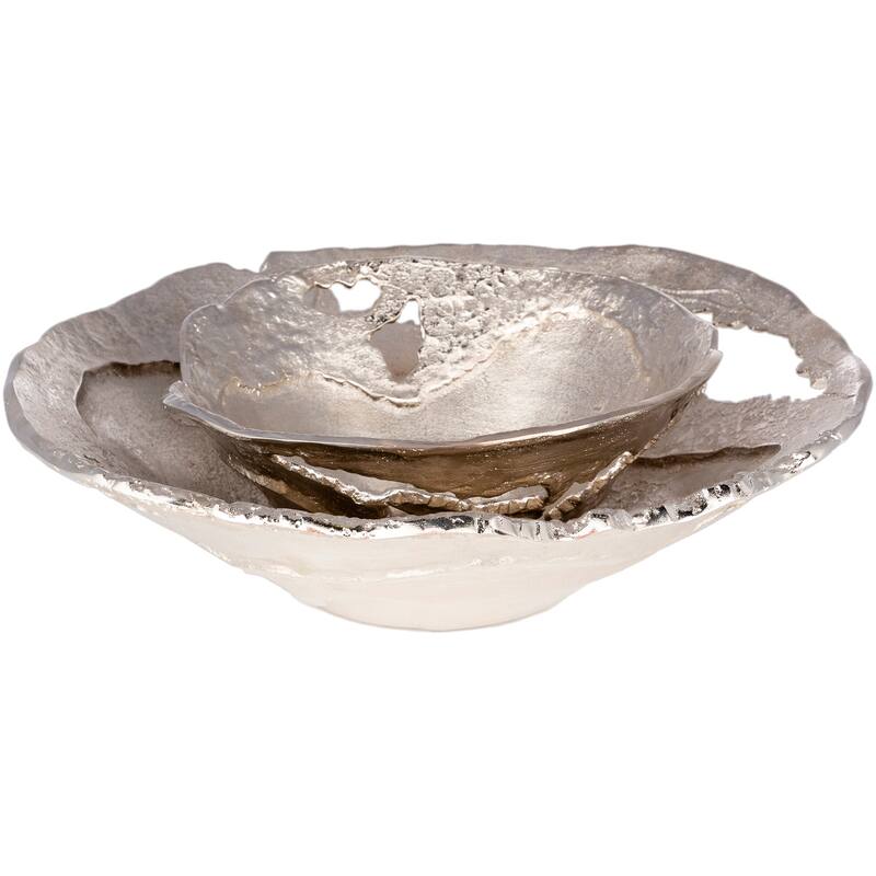 Molakos Modern Aluminum Decorative Bowls (2 Pieces) - 12" x 11.5" x 5.25", 18.25" x 17" x 5.5"