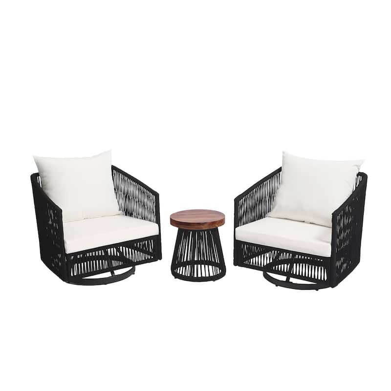 3-piece Cushioned Swivel Patio Wicker Furniture Set Outdoor Rattan Bistro Set.