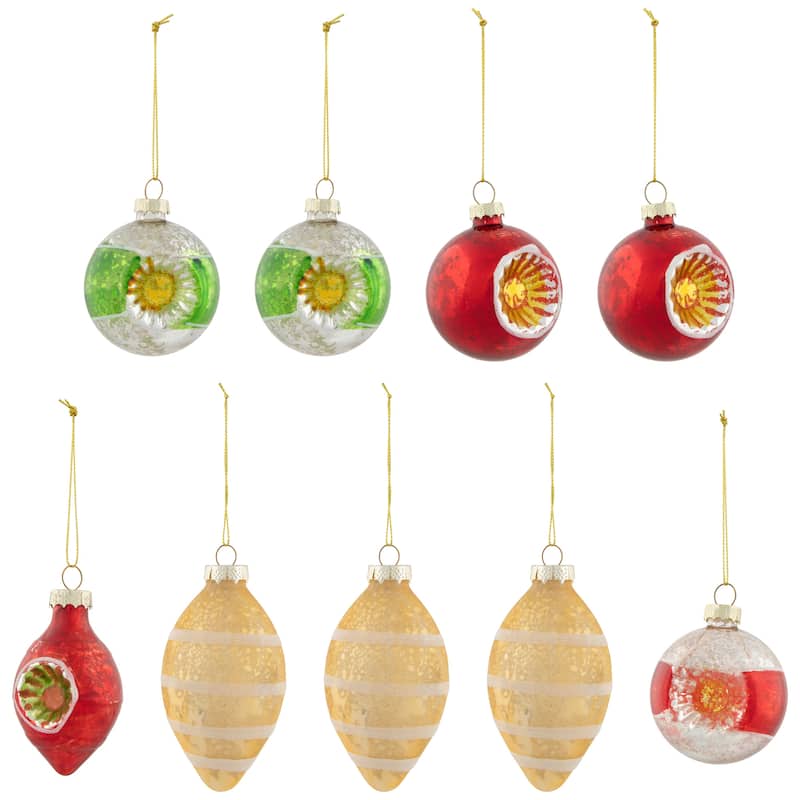 9ct Silver Red Retro Reflector 2-Finish Christmas Ornaments 3.5"