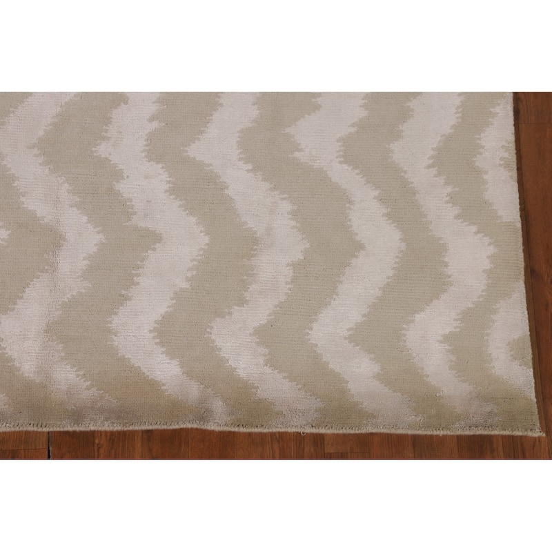 Chevron Style Nepalese Area Rug Hand-Knotted Oriental Wool Carpet - 5'11" x 9'0"