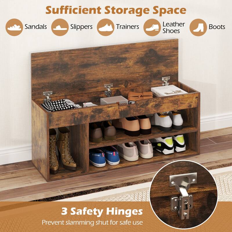 Engineered Wood Shoe Bench with Cushion and Storage Shelves - 41" x 12" x 20.5" (L x W x H)
