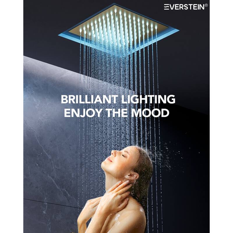 64-Color LED Mood Lighting Thermostatic Shower Faucet System with 12" Rain Shower Head , Body Jet and Handheld Spray