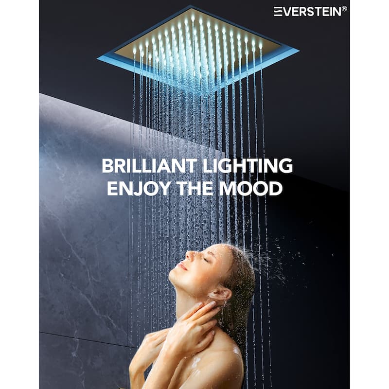 Thermostatic Rainfall Shower System,12 Inch 64-Color LED Mood Lighting Shower Faucet Set with 6 Body Jets
