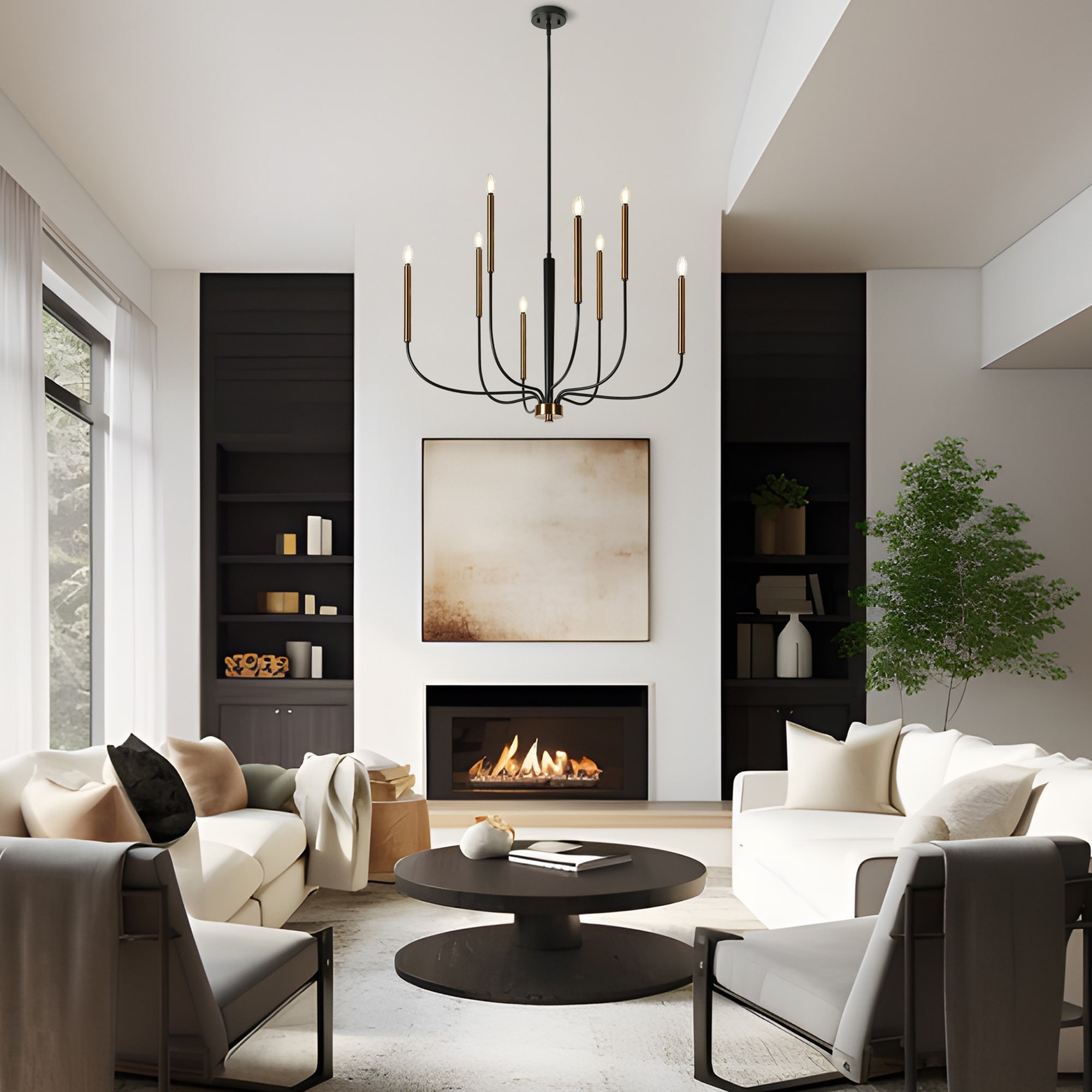 Modern 8-Light Chandelier Black Gold Classic Candle Lights