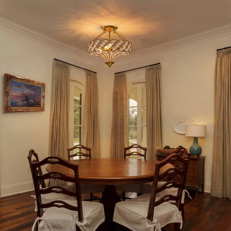 3-Light Glam Crystal Flush Mount Ceiling Light - Antique Gold - 15.8 in W × 12.6 in H