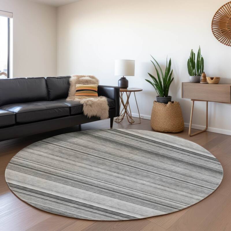 Premium Washable Super Soft Ombre Cabana Stripe Mayfield Rug - Gray - 8' x 8' - Round