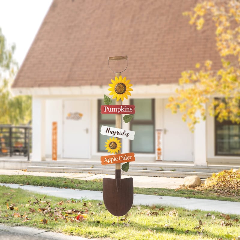 Glitzhome Fall Harvest Metal Yard Stake Hanging Decor for Thanksgiving (2-3 Functions)
