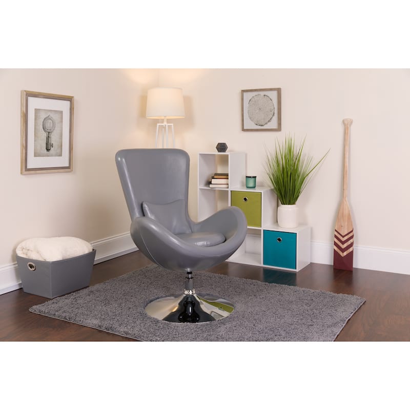 LeatherSoft Swivel Side Reception Chair with Bowed Seat - Gray Faux Leather