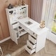 preview thumbnail 1 of 18, Modern White Manicure Table with Built-in Nail Dust Collector and Storage Drawers, Tempered Glass Shelf