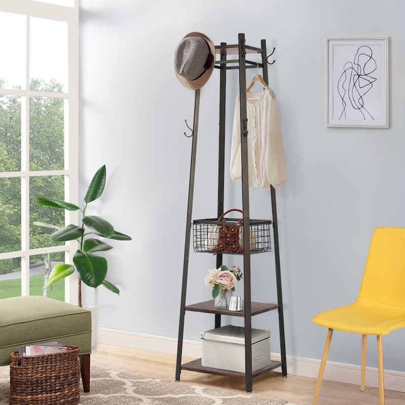 Javlergo 72" Standing Coat Rack with 8 Dual Hooks Hall Tree with Metal Grid for Small Space Entryway Living Room Organizer