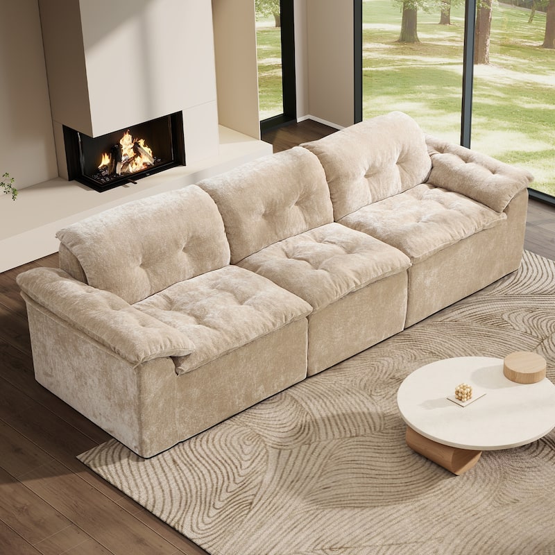 Rossetta 3-Seater Luxury Cloud Chenille Modular Sofa with Adjustable Footrest