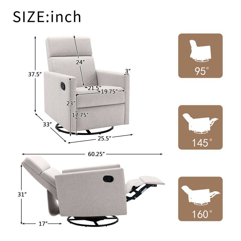 Modern Linen Rocker Plush Seating Glider Swivel Recliner Chair