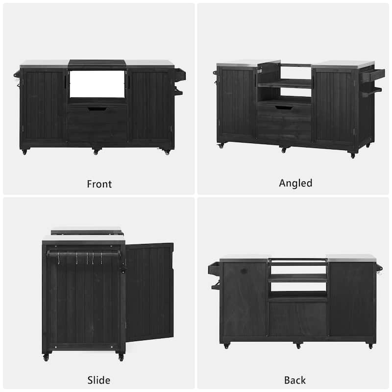 Outdoor Kitchen Island Grill Cart for Big Green Egg Grills with Stainless Steel Top and Storage Racks