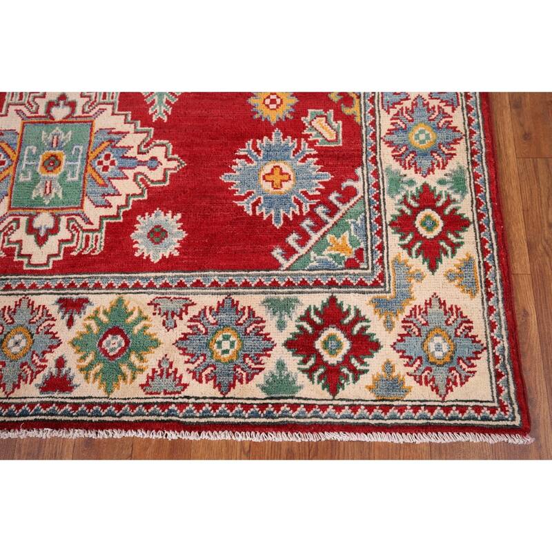 Red Kazak Area Rug Handmade Oriental Wool Carpet - 4'10" x 6'11"