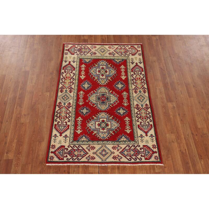 Traditional Red Kazak Foyer Rug Handmade Wool Carpet - 3'4" x 4'11"