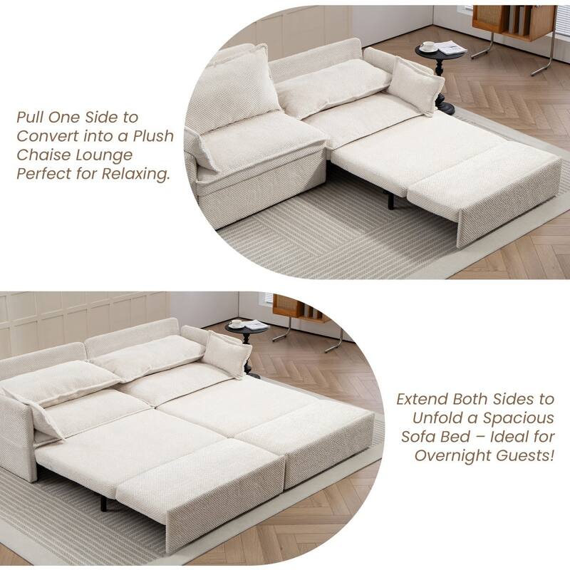 73.6" Corduroy Convertible 3-in-1 Sofa Bed with Charging Ports