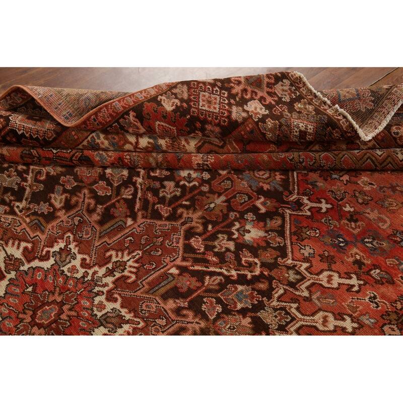 Orange Heriz Persian Vintage Area Rug Handmade Medallion Wool Carpet - 9'7"x 13'0"