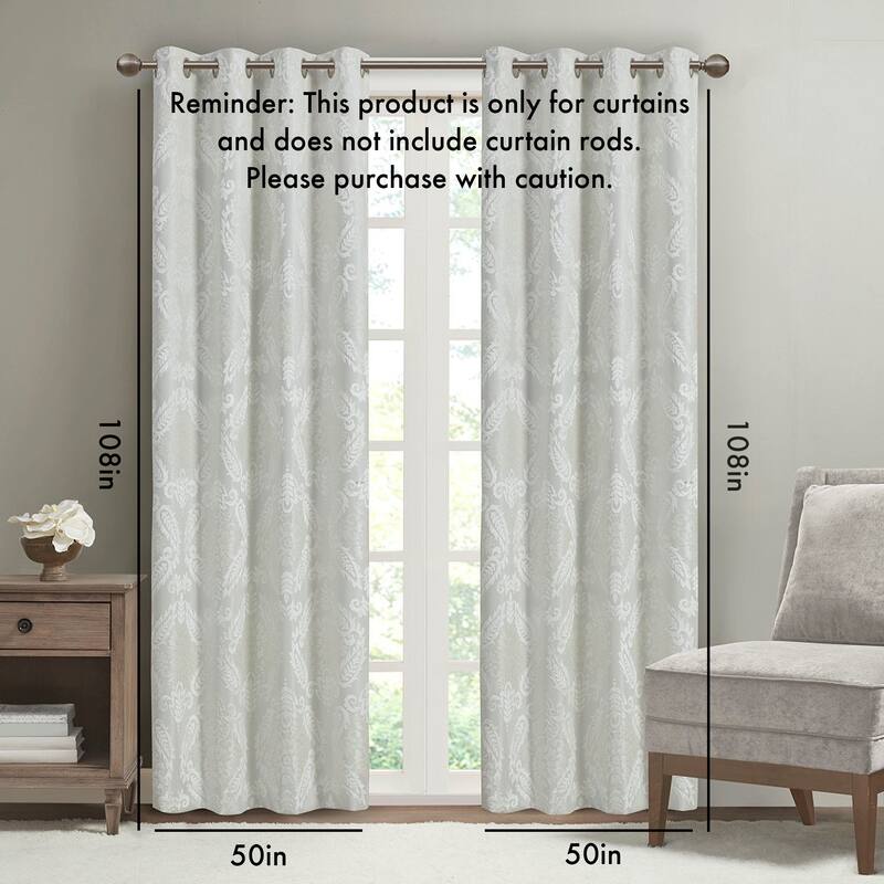 Knitted Jacquard Paisley Total Blackout Grommet Top Curtain Panel(Only 1 Pc Panel)