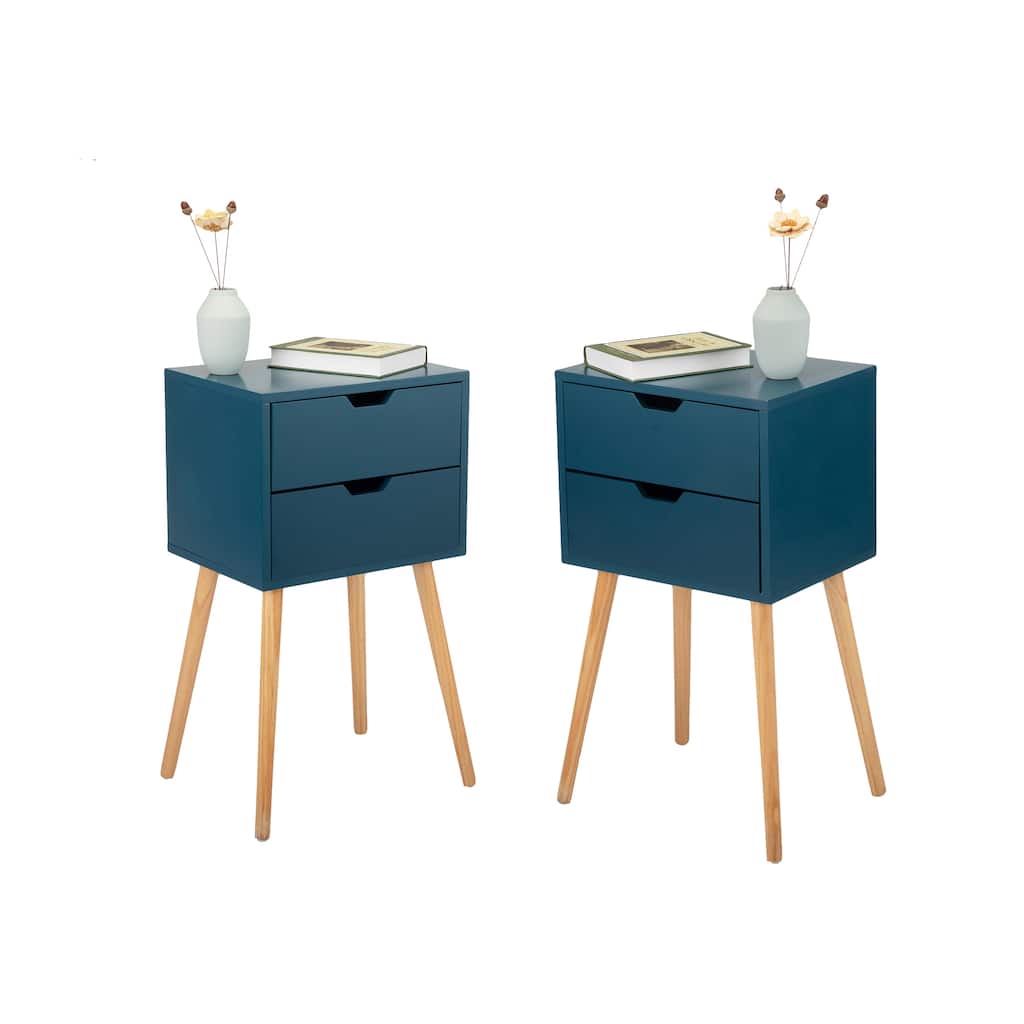 Mid Century Wood Bedside Table Set of 2