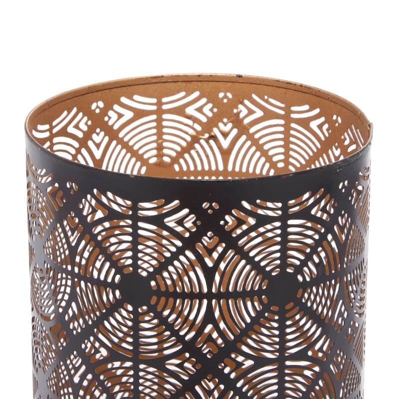 Dark Brown Metal Decorative Geometric Indoor Outdoor Candle Lantern (Set of 3)