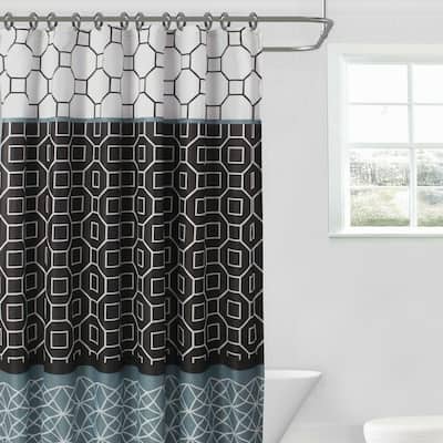 15Pcs Bathroom Set Shower Curtain Diamond 70" X 72" Black/Grey
