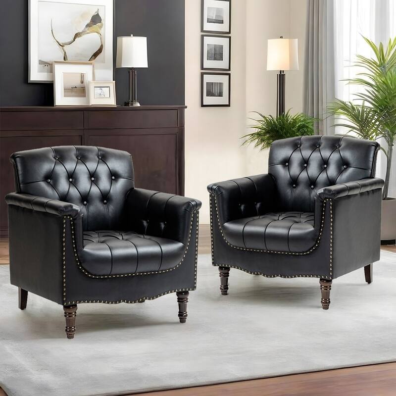 Modern Faux Leather Accent Chairs Set Of 2, Upholstered Armchair For Living Room