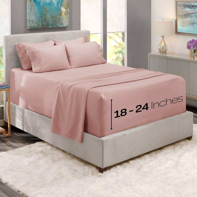 Empyrean Bedding 18"-24" Extra Deep Pocket Sheets Set - Ultra Soft Luxury Bed Sheet Set - Twin - Peach Beige