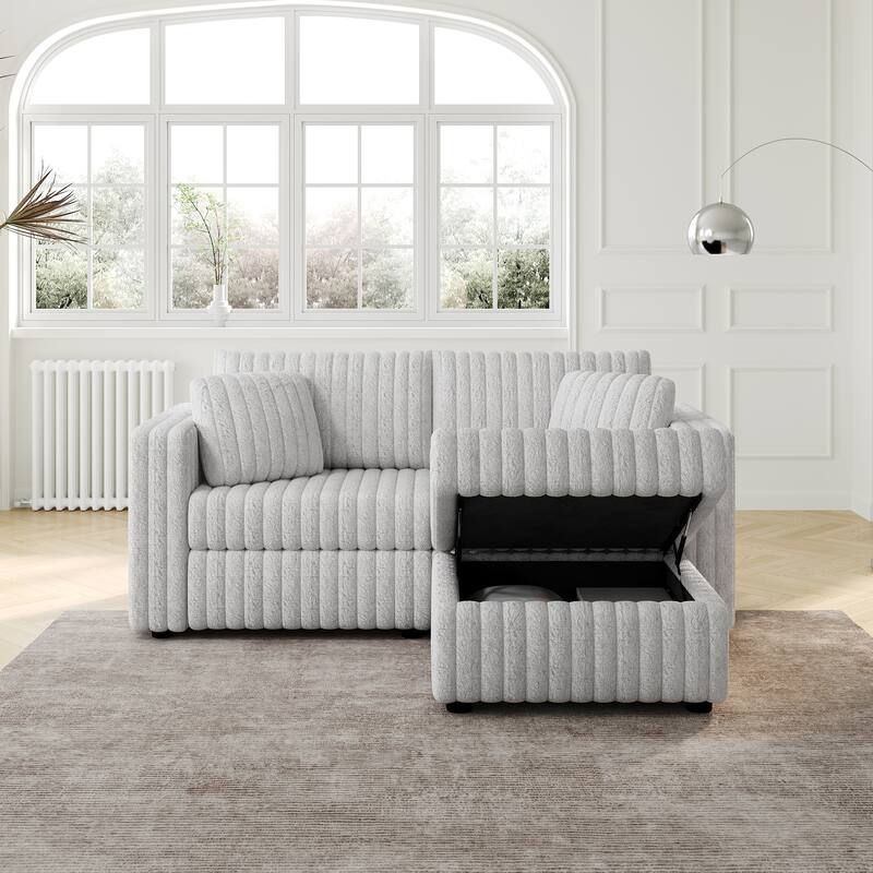 75.6" Soft Modular 2-person Light Gray Metal Sofa with Hydraulic Lift and Ottoman, High Comfort & Style