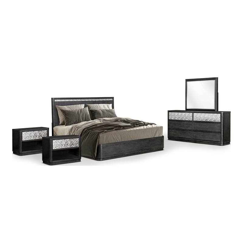 Furniture of America Piez Modern 5-Piece Ash Grey Wood Platform Bedroom Set with 1-Drawer Nightstand
