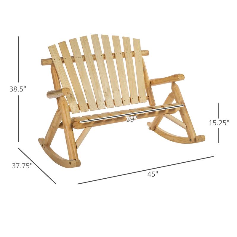 Outsunny 2-Person Wooden Adirondack Rocking with Slatted Design for Backyard, Porch, Poolside