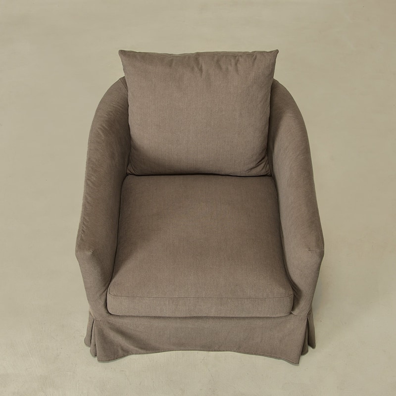 KINWELL 32" W Down Fill Upholstered Slipcovered Swivel Barrel Accent Armchair