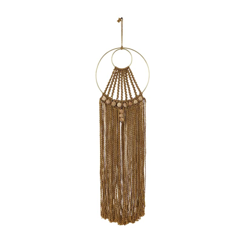 Cotton Fabric Macrame Handmade Intricately Weaved Home Wall Decor with Beaded Fringe Tassels - Brown - Roche River Decor