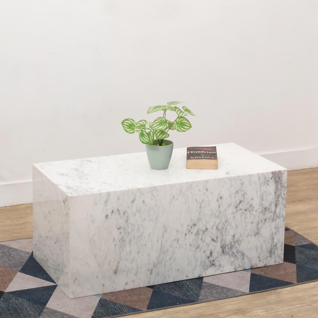 Marbled Rectangular Coffee Table - 37" - White